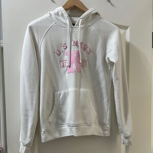 Women's White and Pink Hoodie Sweater